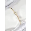 Pirinç Zirkon Taşlı Dikdörtgen Model Ezme Zincir Gold Renk Kadın Bileklik