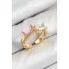 Pirinç Zirkon Taşlı Dikdörtgen Model Gold Renk Kadın Yüzük