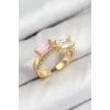Pirinç Zirkon Taşlı Dikdörtgen Model Gold Renk Kadın Yüzük