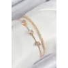 Pirinç Zirkon Taşlı Kalp Model Gold Renk Kadın Bileklik