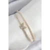 Pirinç Zirkon Taşlı Kelebek Model Gold Renk Kadın Bileklik