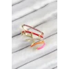 Pirinç Zirkon Taşlı Kırmızı Turuncu Pembe Sıkıştırma Sağ Kıkırdak Gold Renk Kadın Küpe