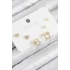 Pirinç Zirkon Taşlı Kutup Yıldızı Model Gold Renk 925 Ayar Gümüş Çivi Kadın Küpe Set