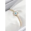 Pirinç Zirkon Taşlı Nazar Yıldız Model Gold Renk Asansörlü Kadın Bileklik