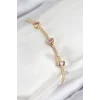 Pirinç Zirkon Taşlı Pembe Kalp Model Gold Renk Kadın Bileklik