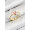 Pirinç Zirkon Taşlı Pembe Kalp Model Gold Renk Kadın Yüzük