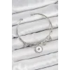 Pirinç Zirkon Taşlı Pusula Model Gümüş Renk Charm Bileklik