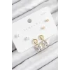 Pirinç Zirkon Taşlı Sallantılı Kare Model Gold Renk 925 Ayar Gümüş Çivi Kadın Küpe Set