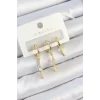 Pirinç Zirkon Taşlı Sallantılı Model Gold Renk 3lü Çift Kadın Küpe Set
