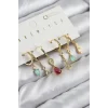 Pirinç Zirkon Taşlı Sallantılı Model Gold Renk 6lı Küpe Set