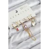 Pirinç Zirkon Taşlı Sallantılı Ve İncili Gold Renk 6lı Küpe Set
