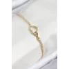 Pirinç Zirkon Taşlı Sonsuzluk Kalp Model Gold Renk Kadın Bileklik