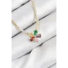 Pirinç Zirkon Taşlı Su Yolu Asorti Çiçek Model Gold Renk Kadın Kolye