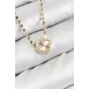 Pirinç Zirkon Taşlı Yonca Model Ezme Zincir Gold Renk Kadın Kolye
