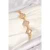 Pirinç Zirkon Taşlı Yonca Model Gold Renk Kadın Bileklik