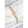 Pirinç Zirkon Taşlı Yonca Model Gold Renk Kadın Bileklik