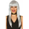 Platin Gri Gümüş Renk Uzun Parti Peruğu Uzun Takma Peruk (5047)