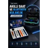 Powerbank Bluetooth Kulaklık Ve Akıllı Saat 7 Kordonlu Metal Kordon Plastik Kordon