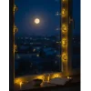 Ramazan Minare Detaylı Hilal LED Işık Günışığı Sarı Metal Süs