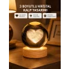 Romantik Kalpli Kristal Cam Küre USB’li Işıklı Dekoratif Obje