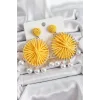 Sarı Hasır Örgü Sarmal Model Sallantılı İnci Detaylı Gold Renk Kadın Küpe
