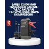 Şarjlı 12000 mAh Araç Akü Takviye ve Hava Kompresörü 4’ü 1 Arada