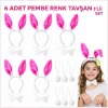 Şeker Pembesi Tavşan Sahne Seti 6'lı Set Taç Papyon Kuyruk (5047)