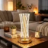 Silindirik Kristal Çizgi Model LED Masa Lambası – Gold Tabanlı, Dokunmatik, 3 Renk Işık Modlu, Şarjlı Modern Dekoratif Gece Lambası (5047)