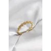 Sıralı Çiçek Model Gold Renk Zirkon Taşlı Kadın Yüzük