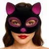 Siyah Renk Fuşya Simli Süet Kaplama Kedi Maskesi 18x14 cm