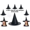 Siyah Renk Parlak Dralon Cadı Şapkası Yetişkin ve Çocuk Uyumlu 6 Adet
