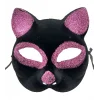 Siyah Renk Pembe Simli Süet Kaplama Kedi Maskesi 18x14 cm (5047)