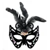 Siyah Renk Siyah Süet Kaplama Tüylü Kelebek Figür Parti Maskesi 24x18 cm (5047)