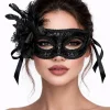 Siyah Venedik Parti Maskesi – Çiçekli Tüylü Payetli