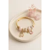 Tedy Bear Model Gold Renk Pembe Charmlı Bileklik