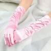 Uzun Boy Ekstra Parlak Saten Eldiven Pembe Renk (5047)