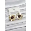 Vintage Model Kahverengi Gold Renk Pirinç Kadın Küpe