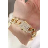 Vip Seri Pirinç Zirkon Taşlı Gold Renk Gurmet Bileklik