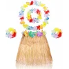 Yetişkin Çocuk Hawaii Parti Seti - 40 cm Naturel Etek + Çiçek Aksesuarlar (5 Parça)