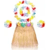 Yetişkin Çocuk Hawaii Parti Seti - 40 cm Naturel Etek + Çiçek Aksesuarlar (5 Parça) (5047)