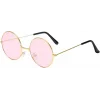 Yuvarlak Cam John Lennon Tarzı Hippi Gold Çerçeveli Pembe Gözlük