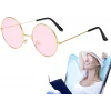 Yuvarlak Cam John Lennon Tarzı Hippi Gold Çerçeveli Pembe Gözlük