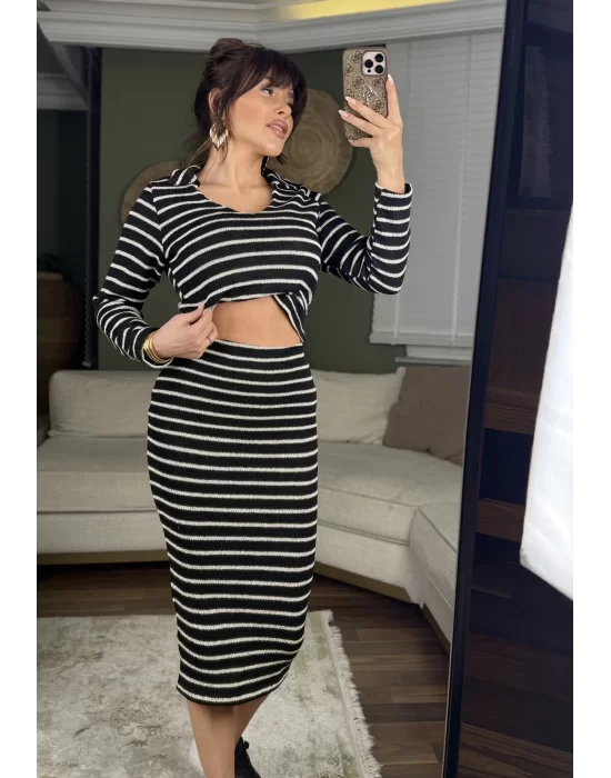 ÇİZGİLİ CROP- ETEK TAKIM