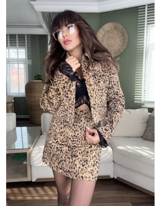 LEOPAR DESEN GABARDİN ETEK