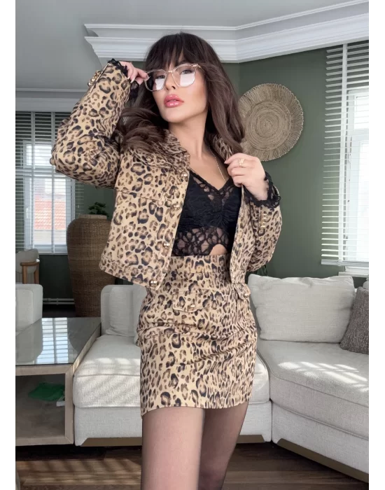 LEOPAR DESEN GABARDİN ETEK