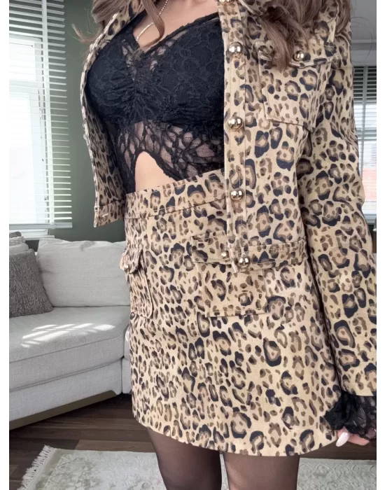 LEOPAR DESEN GABARDİN ETEK