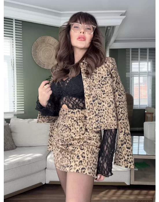 LEOPAR DESEN GABARDİN ETEK