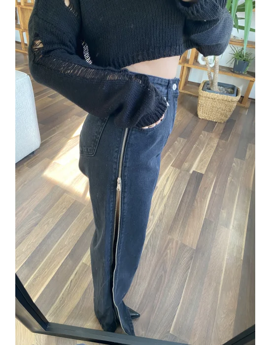 YAN FERMUARLI DÖKÜMLÜ PANTOLON