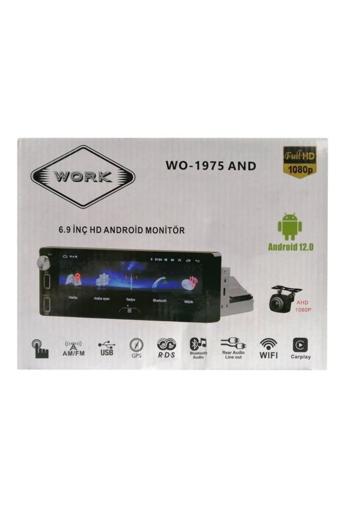 Work WO-1975 And 6.9 Inch Dokunmatik IPS Ekranlı Android 2+32GB Ekran YansıtmaBT/USB/AUX/RCA/GPS/FM