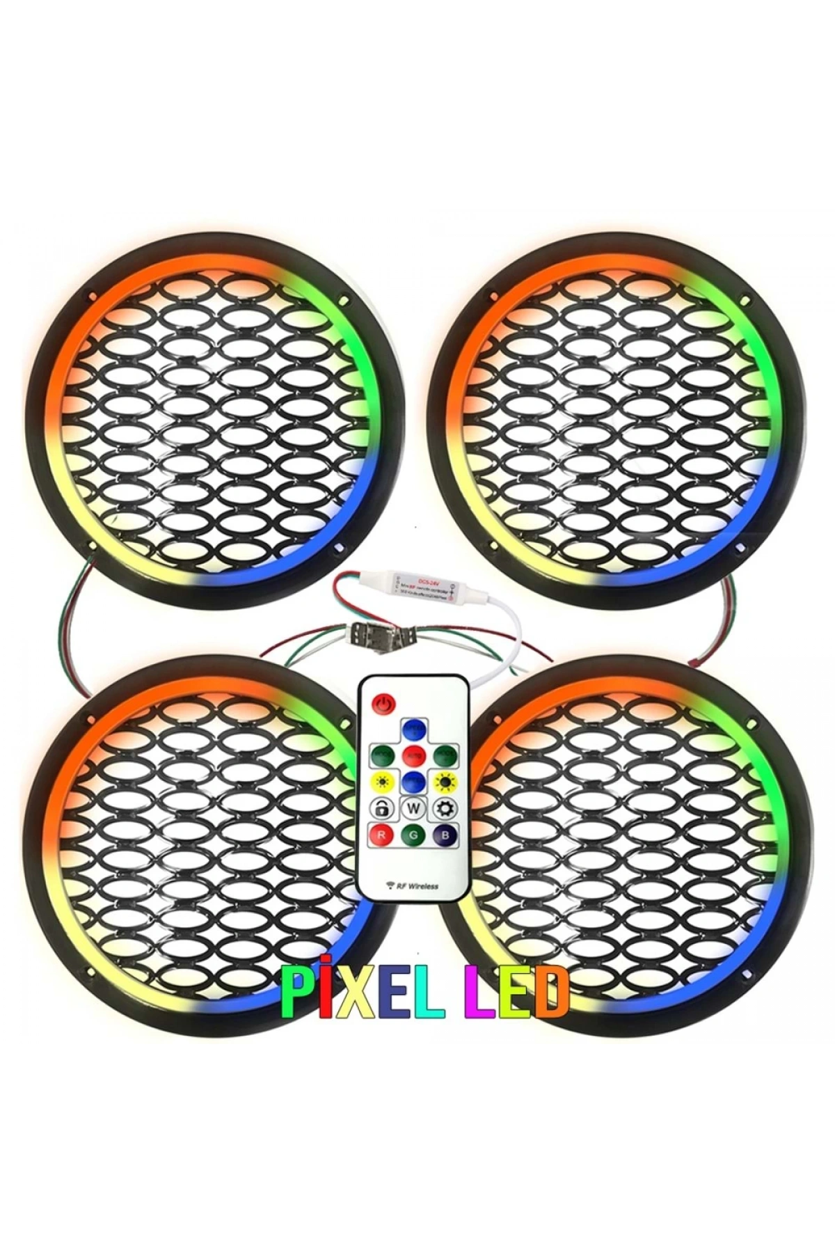 Piksel Neon Ledli 20CM Midrange Hoparlör Kapağı 4ADET Kapak+Modül Sök Tak Soketli Kolay Montaj